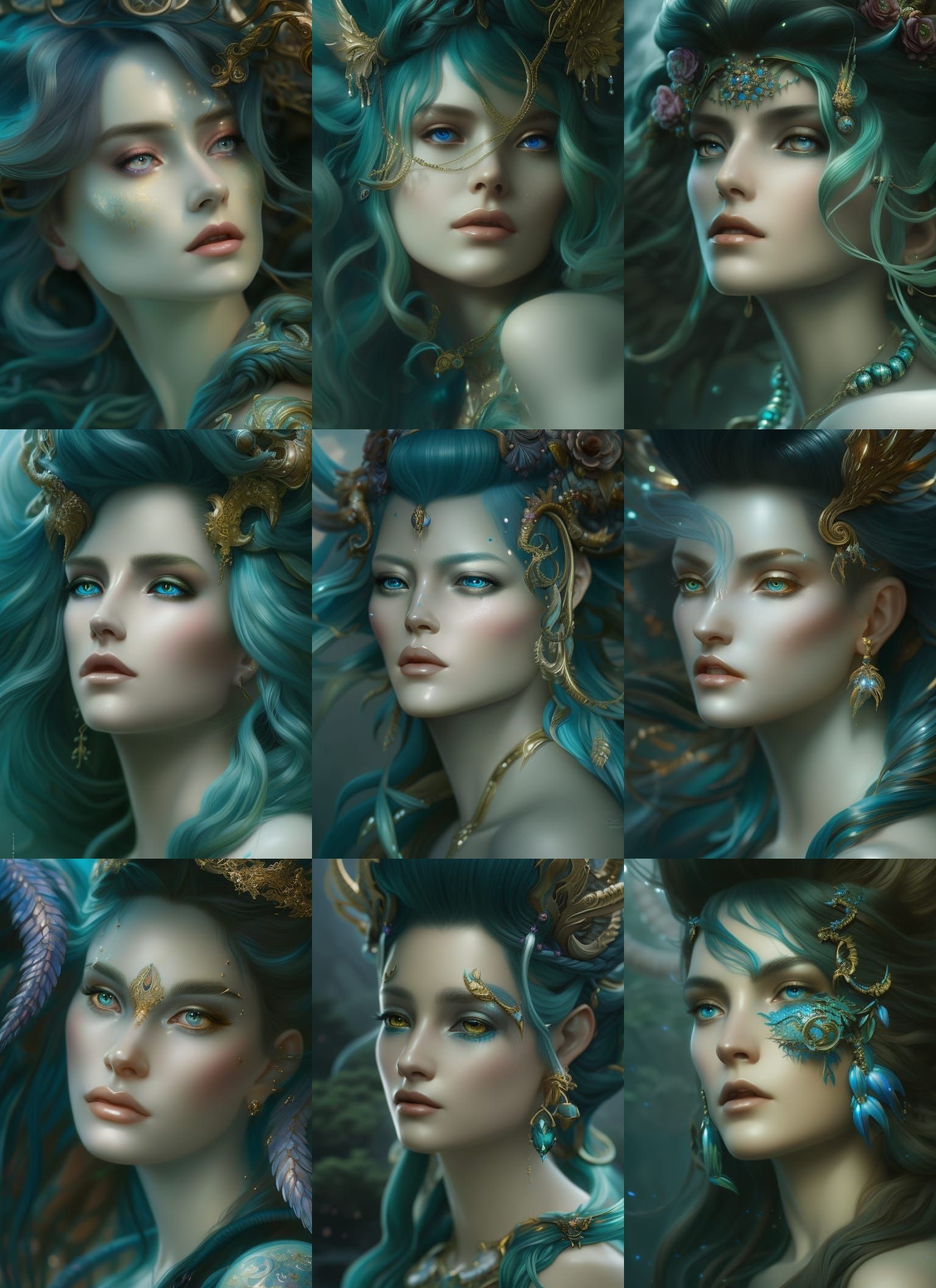 hyperdetailed, beautiful sea-dragon girl with pearlescent skin and ...