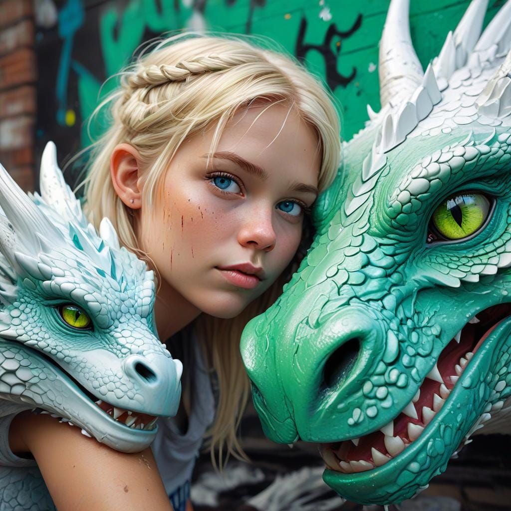 The girl and her pet green dragon