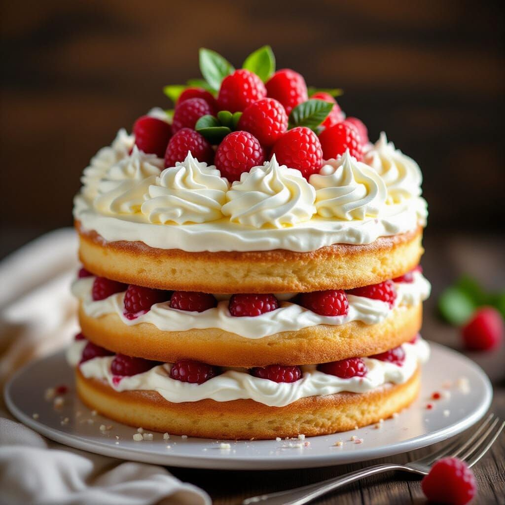 Hyperrealistic Close-Up of a Creamy Layered Cake