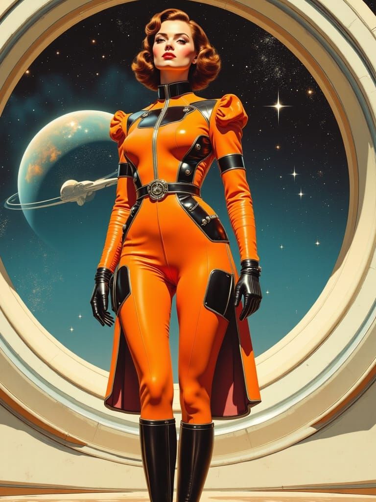 Retro Futuristic Space Explorer in Orange Suit