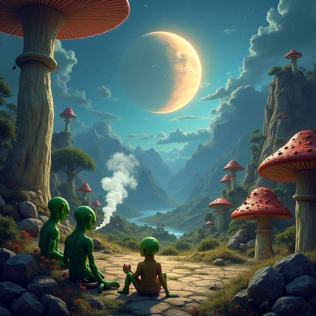 fantasy theme / psychedelic wonderland mood / aliens