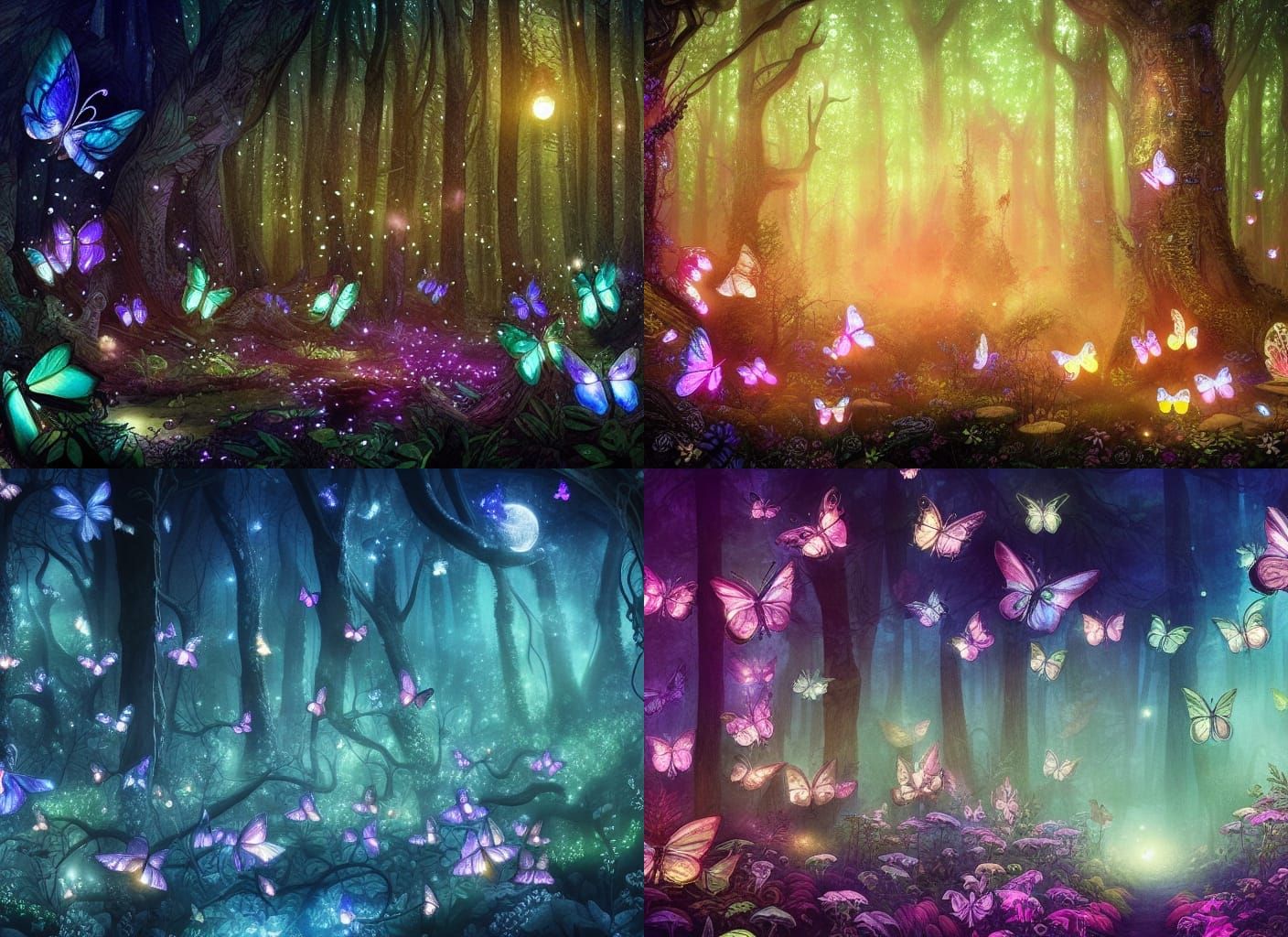 Magical Forest with Glowing Butterflies