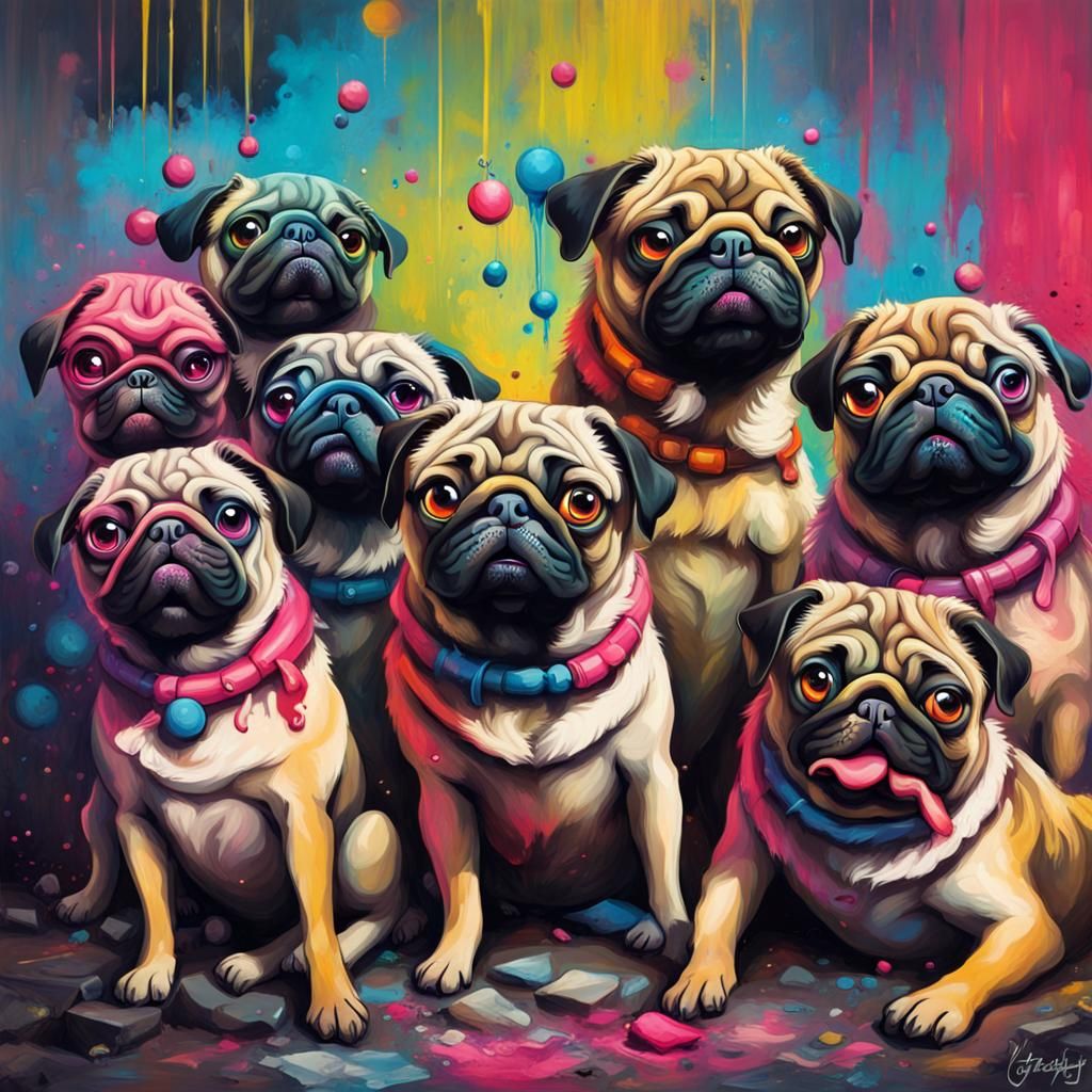 A group of pug dogs at a rave in a Renaissance style - AI Generated ...