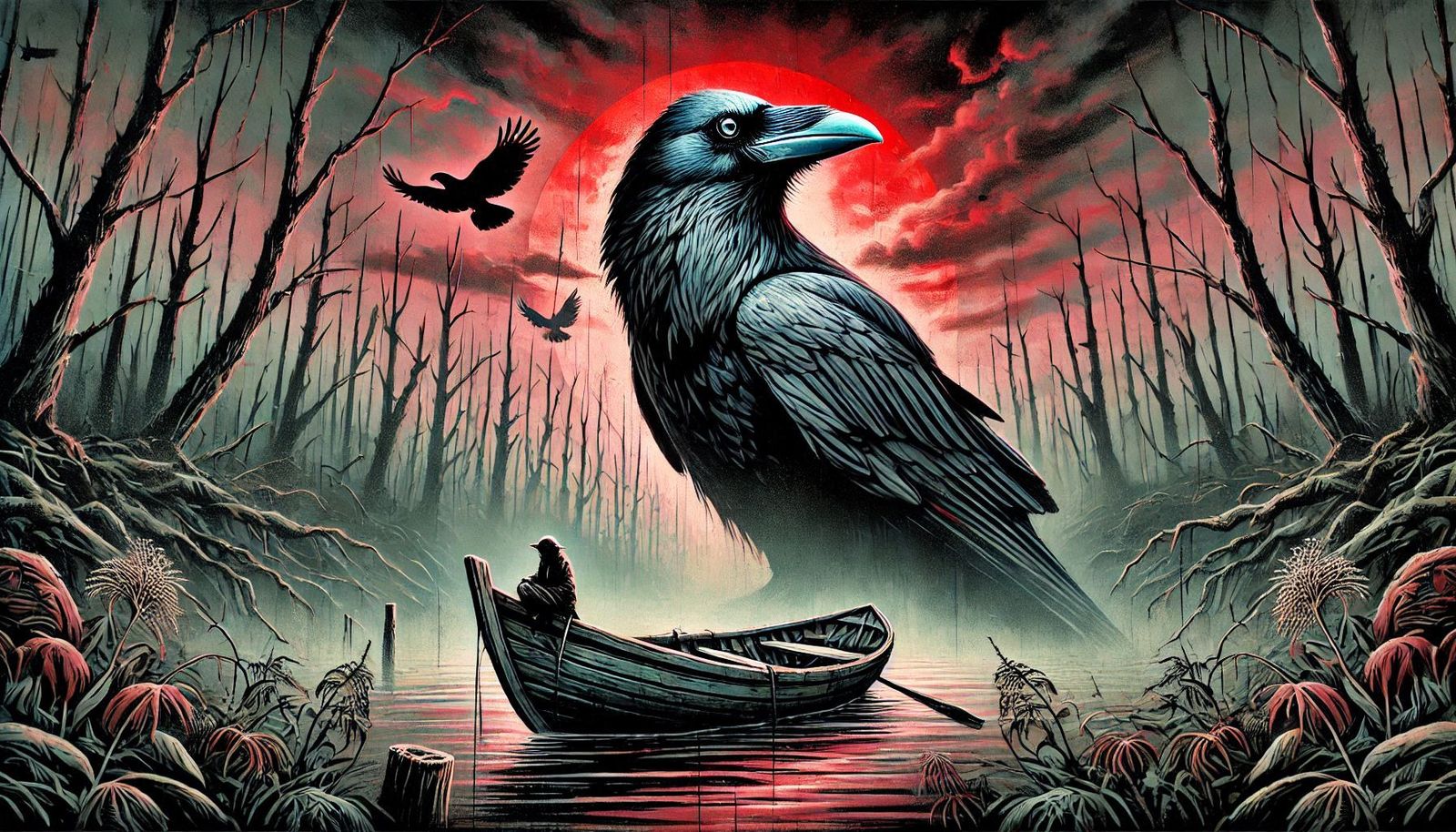 A majestic raven with gleaming, intelligent eyes