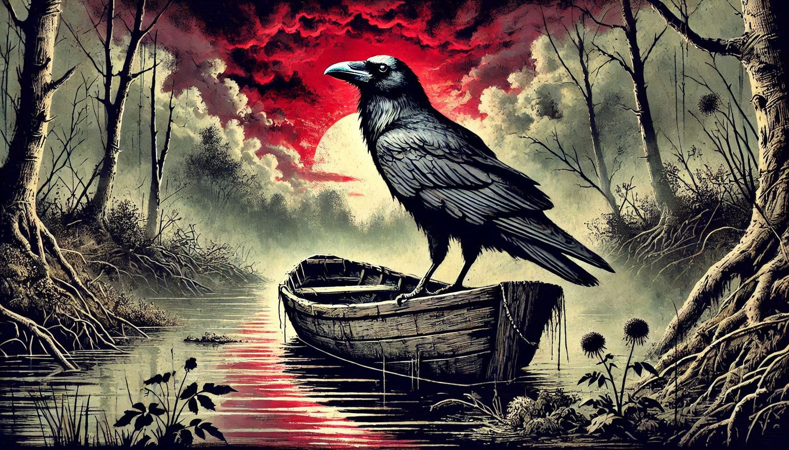 A majestic raven with gleaming, intelligent eyes