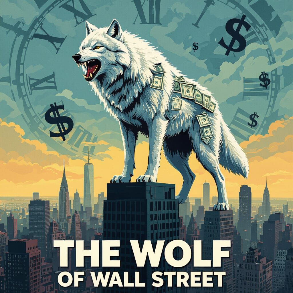Reimagined poster for 'The Wolf of Wall Street': A stylized, snarling White Wolf, its fur made of tightly ...  by @Wesly 