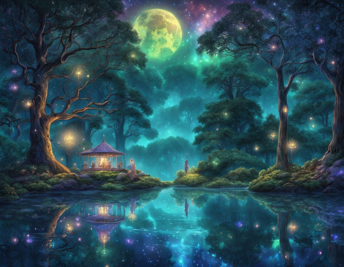 Surface of a tranquil forest lake  by @giggle