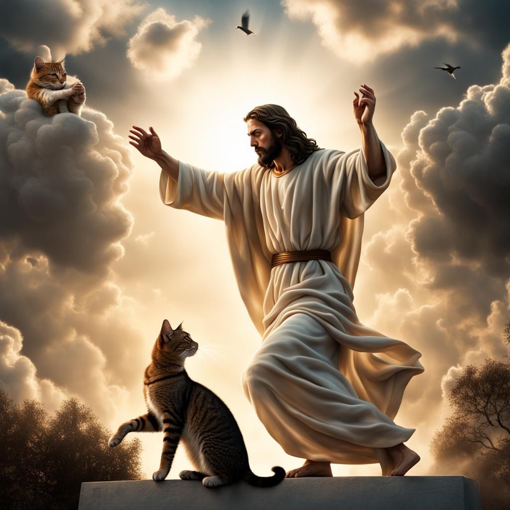 Jesus and a cat in heaven - AI Generated Artwork - NightCafe Creator