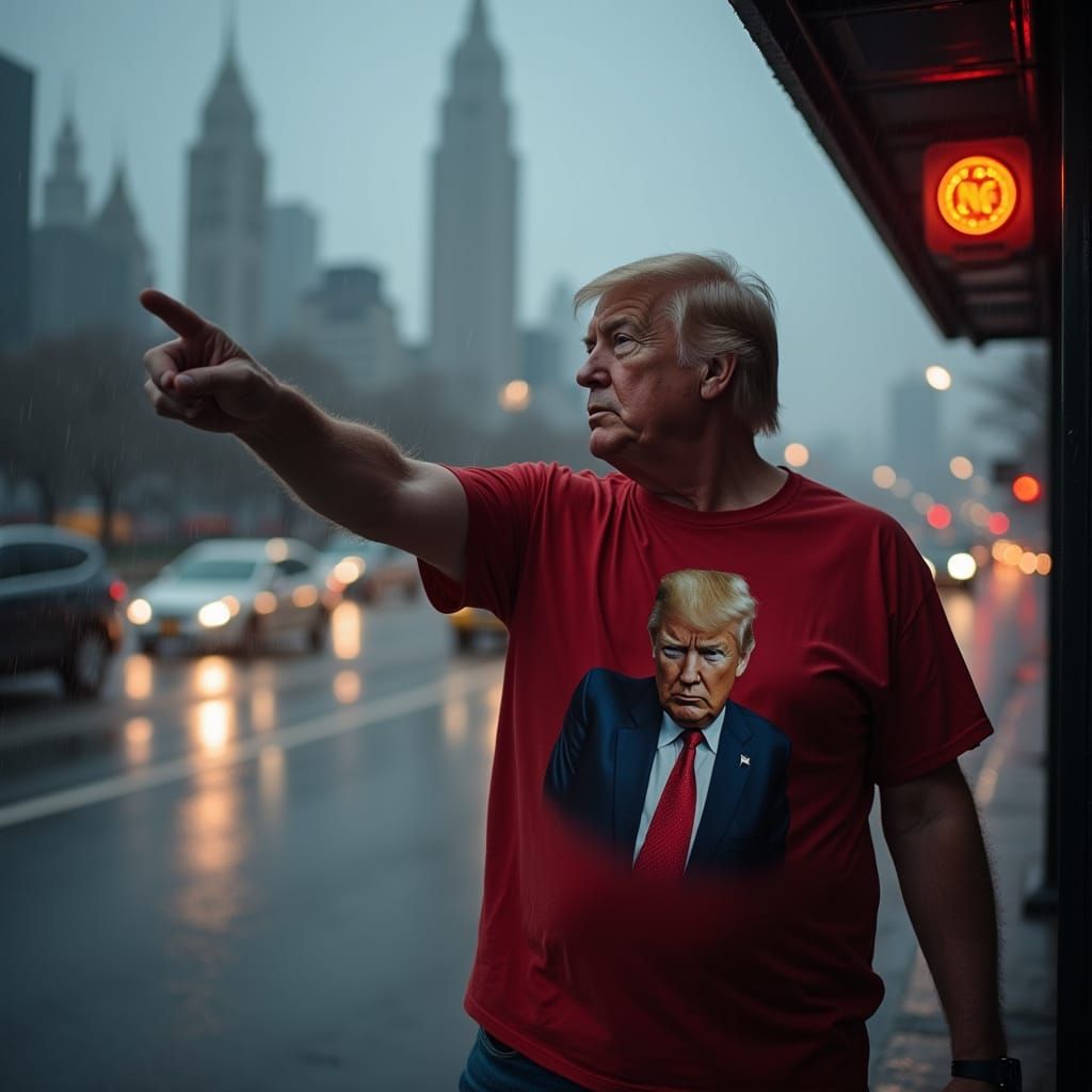 Stern Man in Trump Shirt Directs Traffic