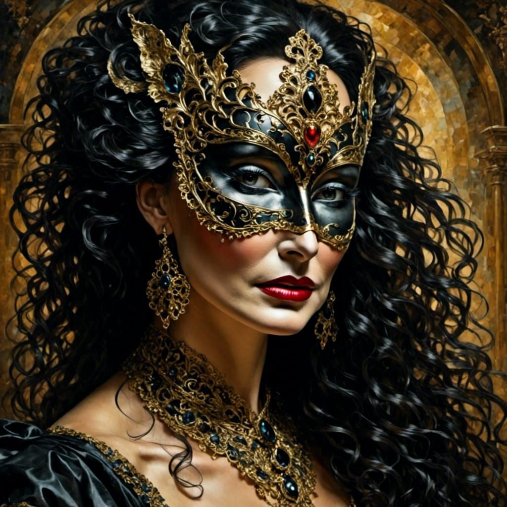 Baroque Masquerade Portrait in Oil with Golden Light