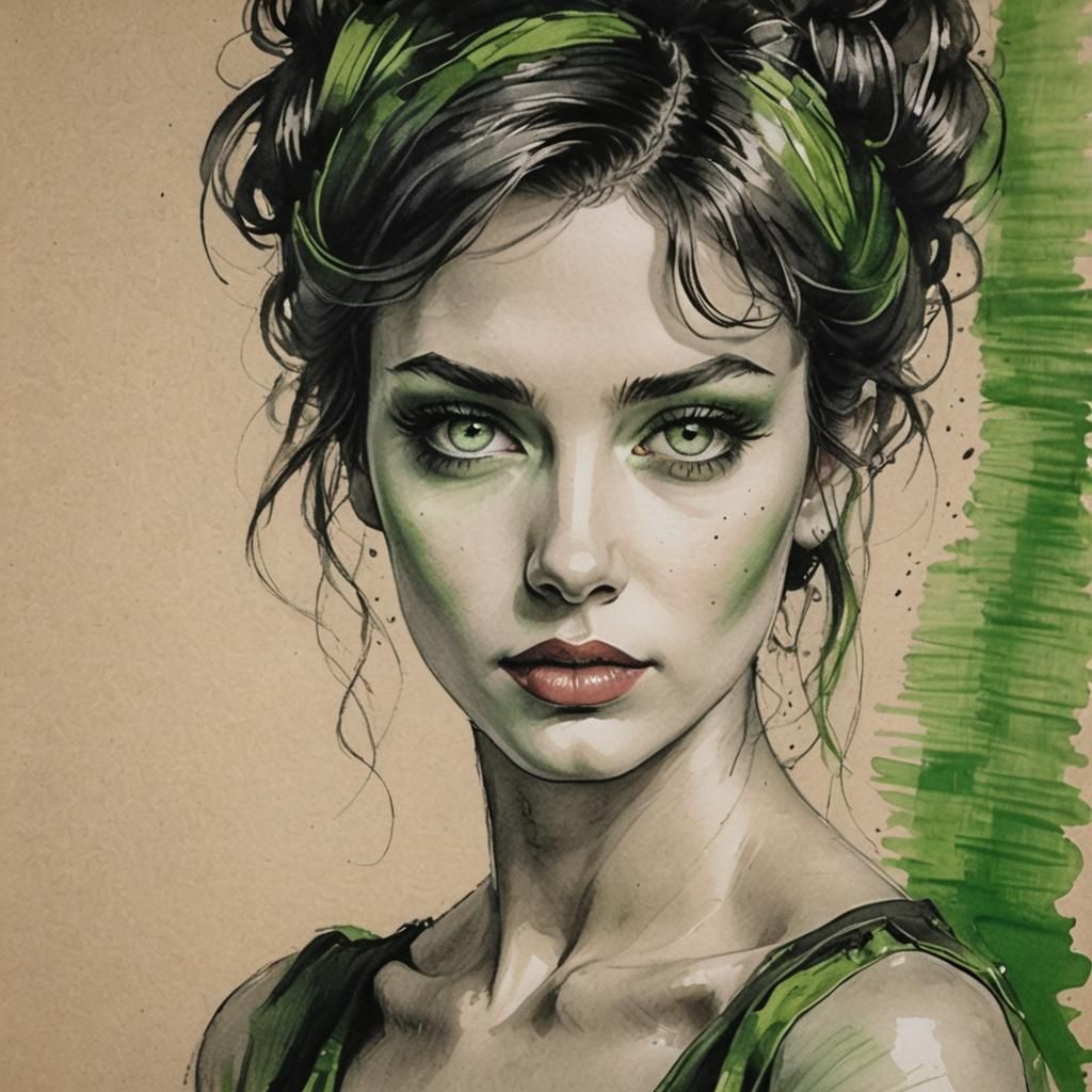 Atmospheric Charcoal Sketch of a Beautiful Woman