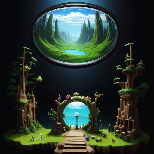 Digital masterpiece of a whimsical Lilliputian portal into a world of  Lilliputian people sharp focus ...  by @Kimber