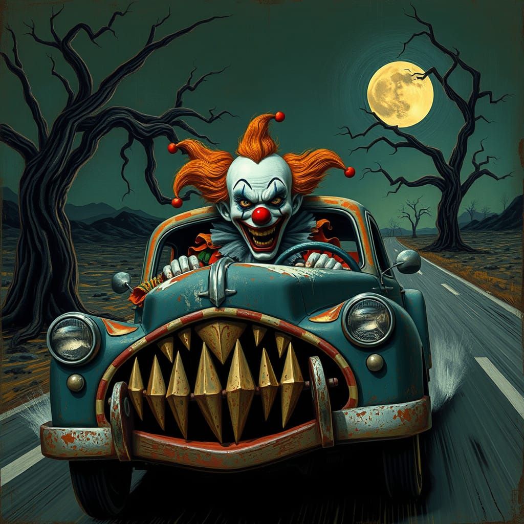 Angry Clown Drives Car With A Big Mouth
