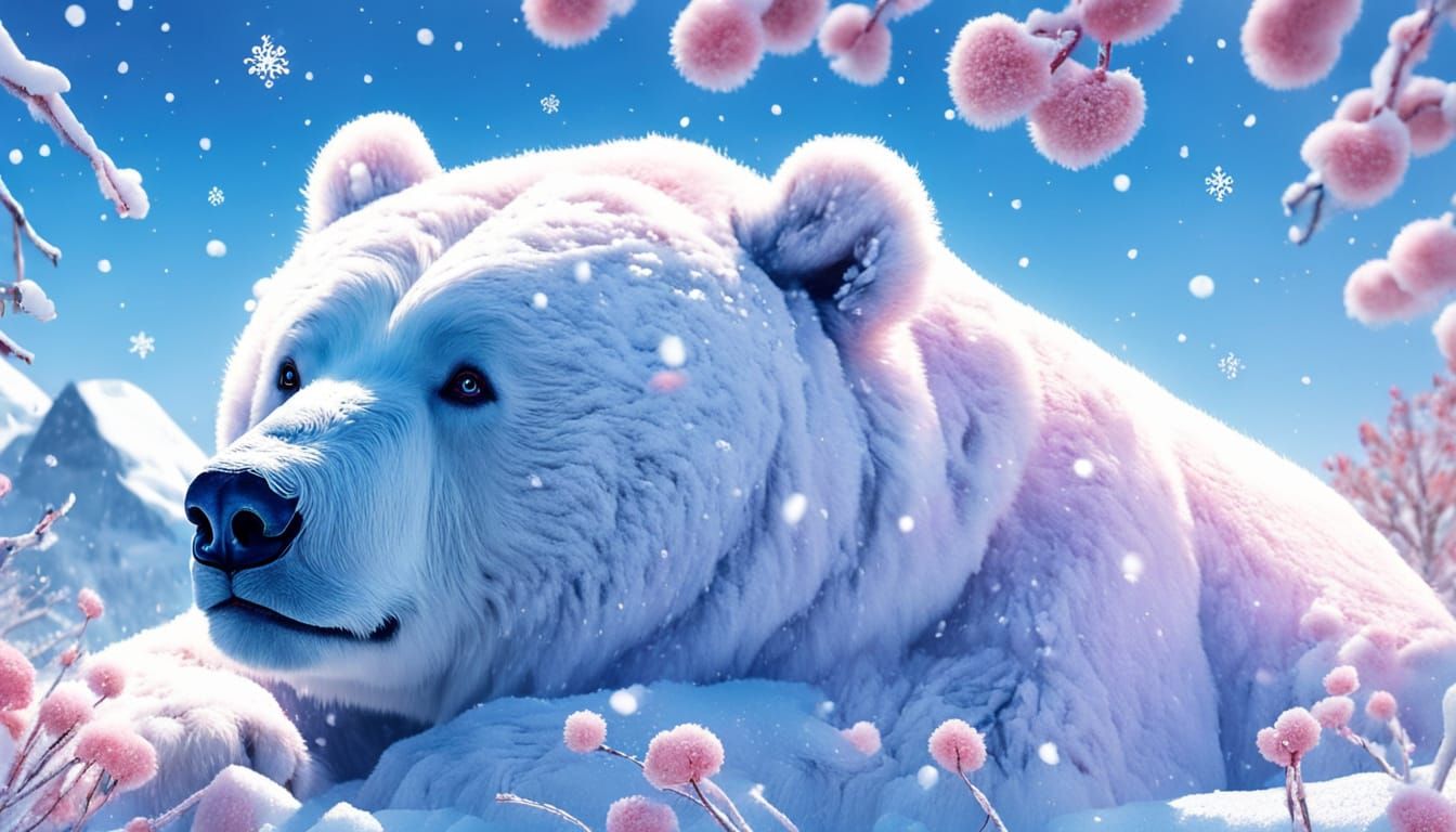 Blossoming Winter Bear in a Broken Heart Landscape