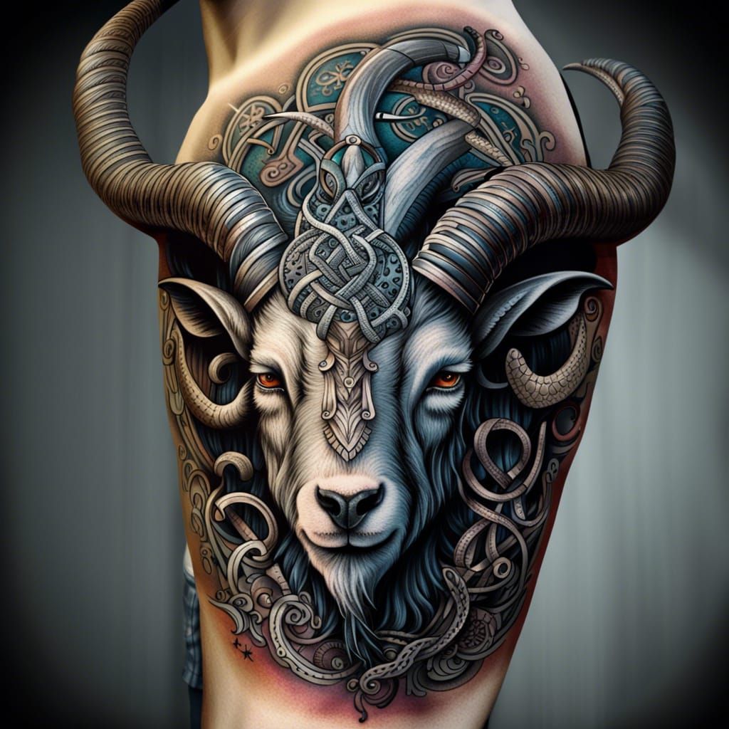 a tattoo of a goat with a stick of dynamite in its | Stable Diffusion