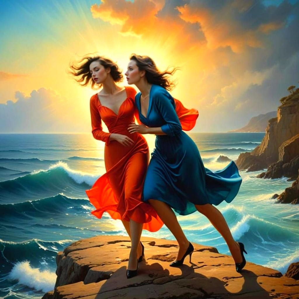 Expressive Ladies in Deep Discussion: Surreal Portrait