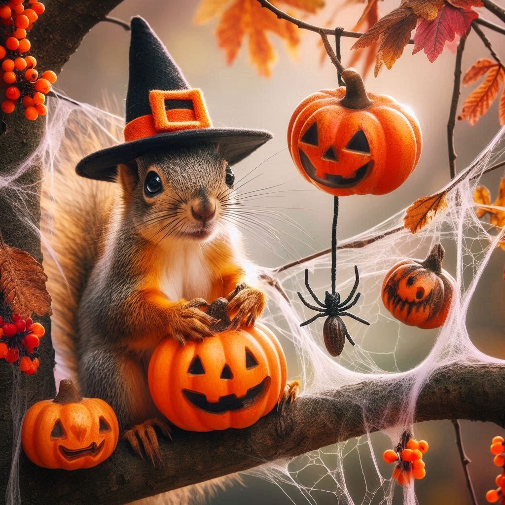 Squirrel Decorating for Halloween