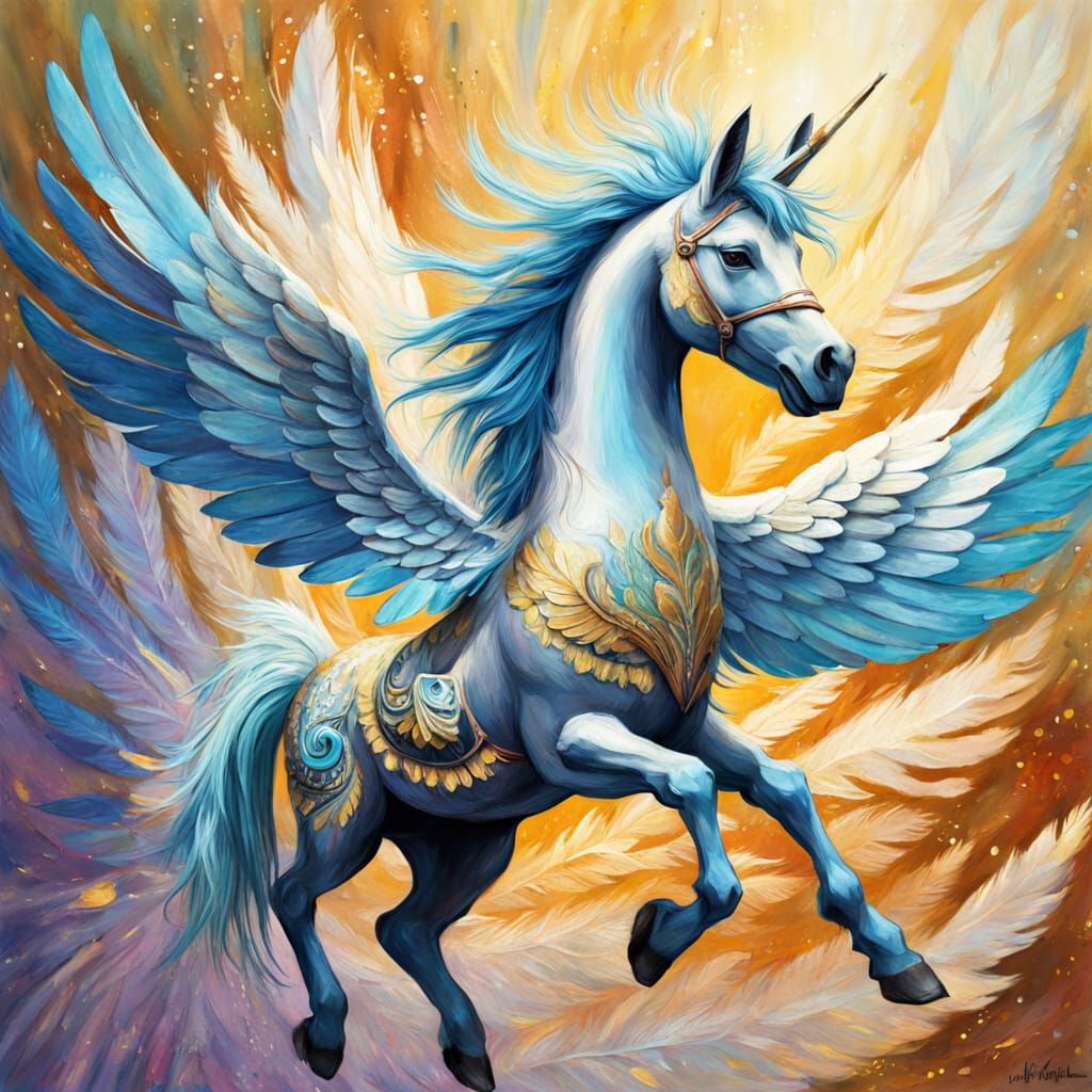 Laughing Pegasus-Donkey in Miyazaki Style Gouache Painting