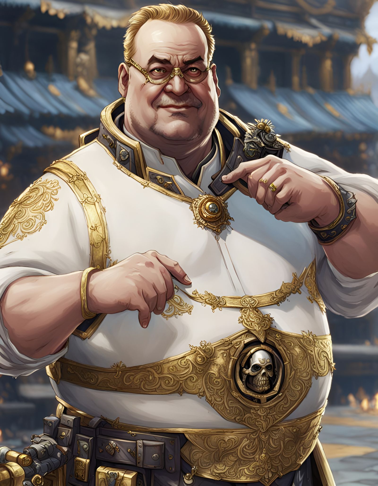 Soft Face Smiling Fat Warhammer 40K Noble Wearing gold laced fancy ...