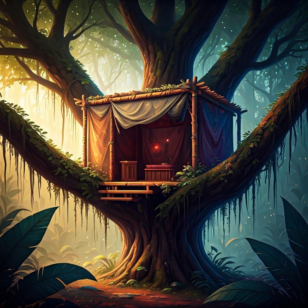 Enchanted Treehouse Sukkah in Whimsical Fantasy Style