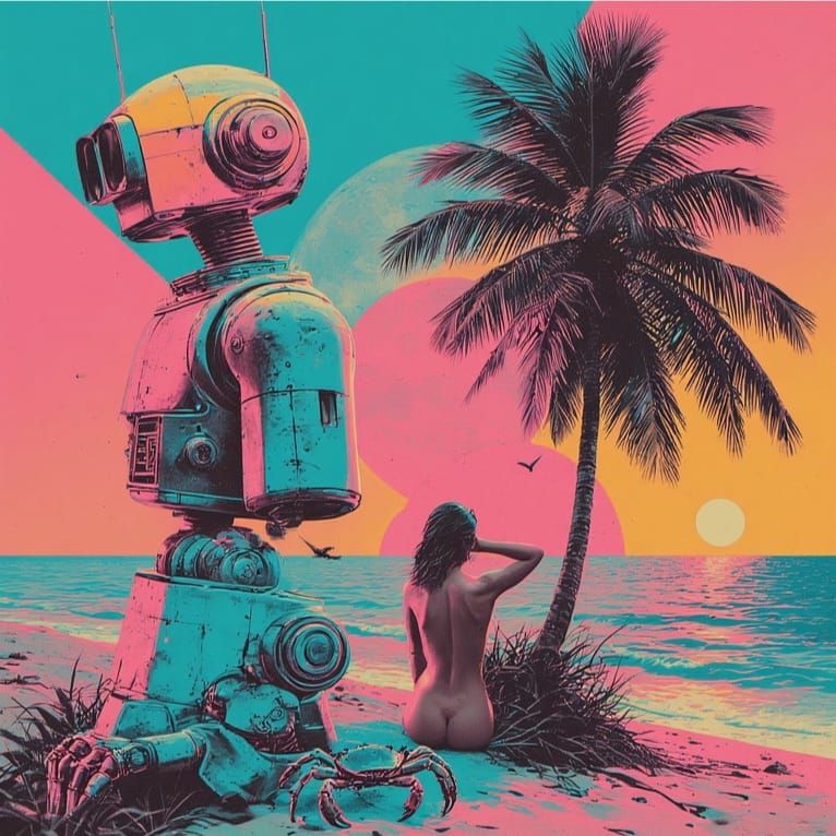 Vaporwave beach scene