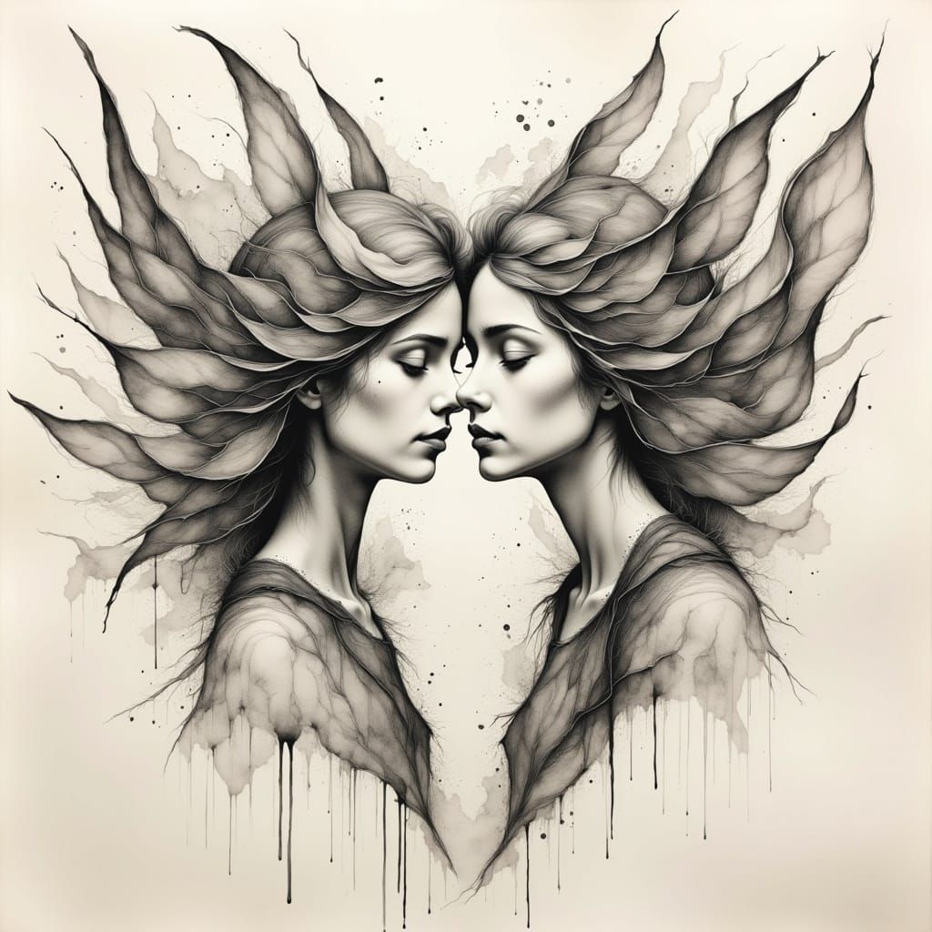  <lora:Charcoal magic2:1.0>fairies reunited with one another coloured ink charcoal 