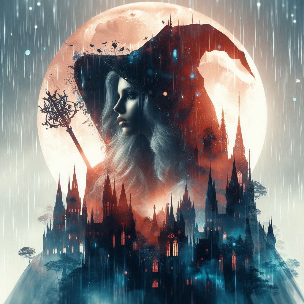 double exposure beautiful fantasy DALL-E 3 portrait landscape..