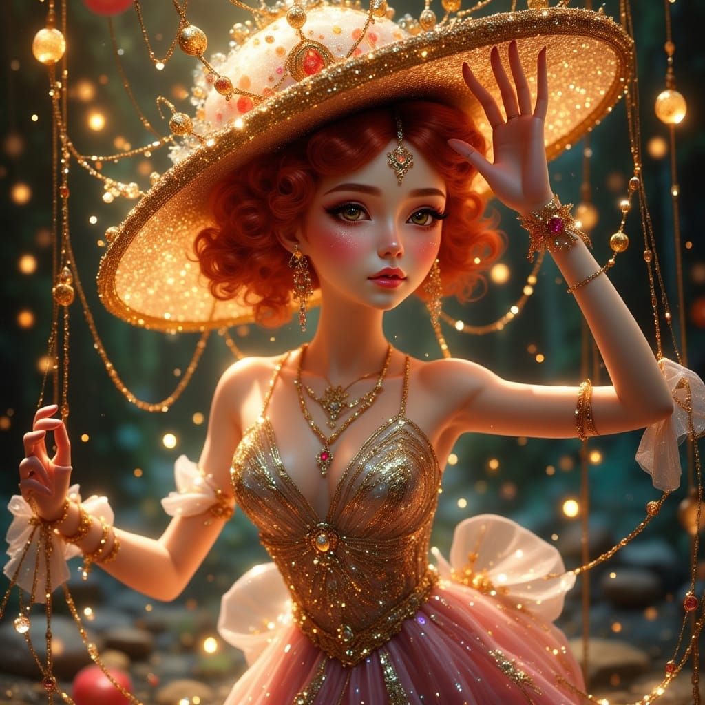 Porcelain Marionette Dancer in Whimsical Gypsy Outfit