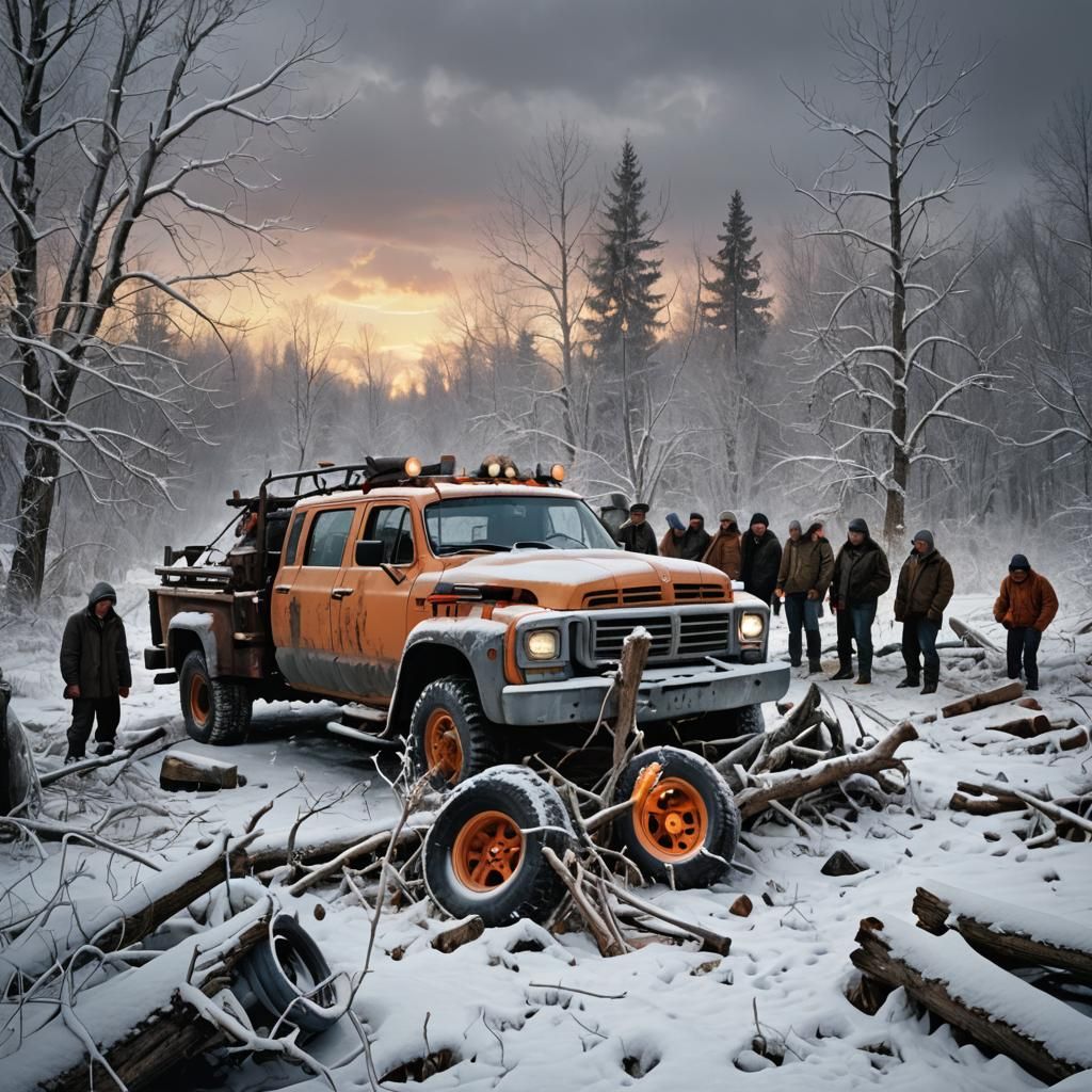 Modern time. Quebec, Canada. Devastated winter landscape. A ...