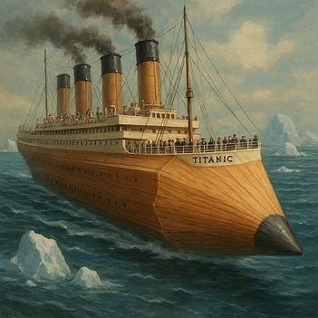 A conceptual artwork depicting the Titanic as a large pencil