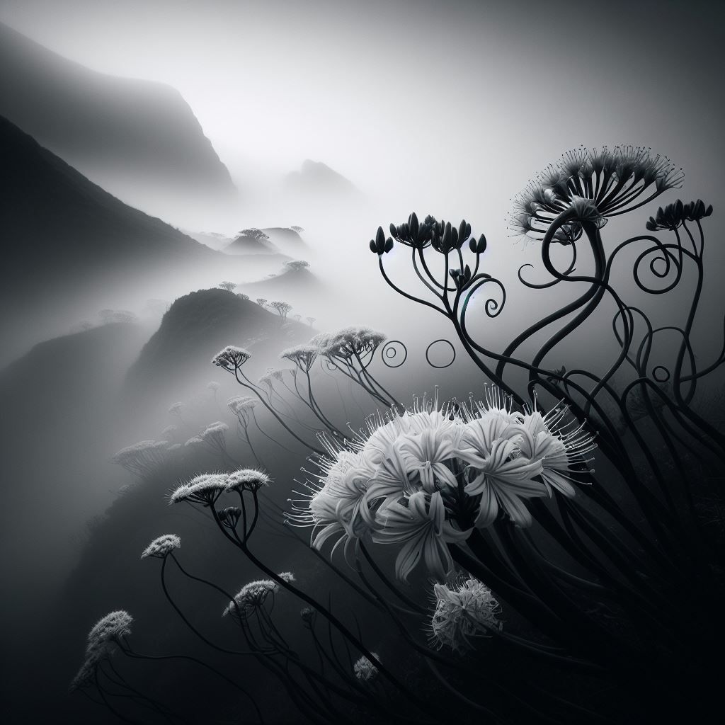 flowers in the fog
