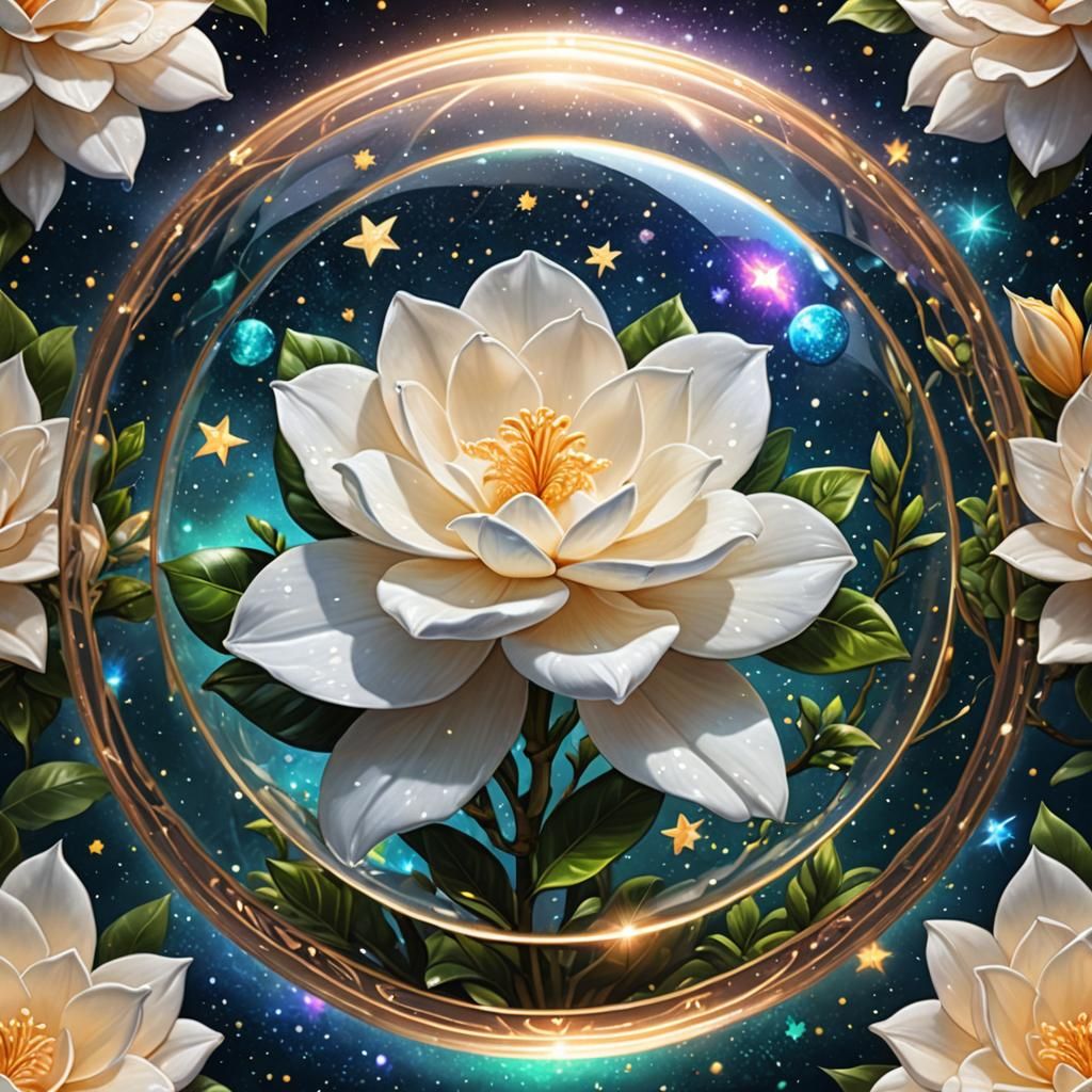 Create a gardenia flower in bloom,