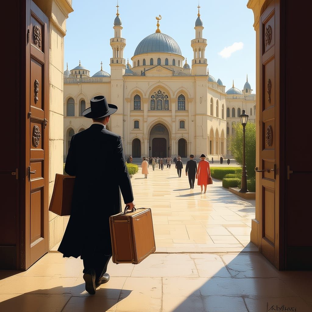 Haredi Man Returns to Yeshiva Studies in Oil Painting Style