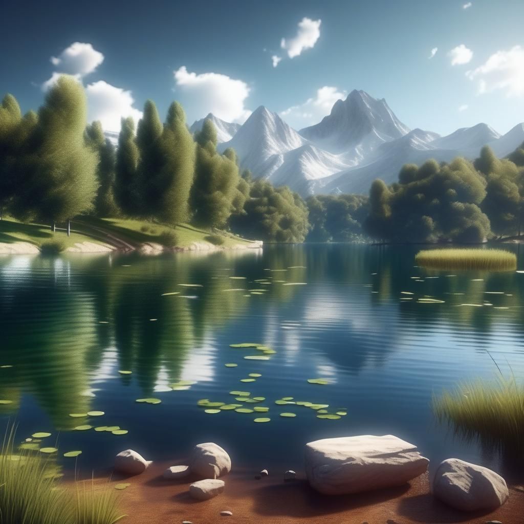 Beautiful lake, photorealistic
