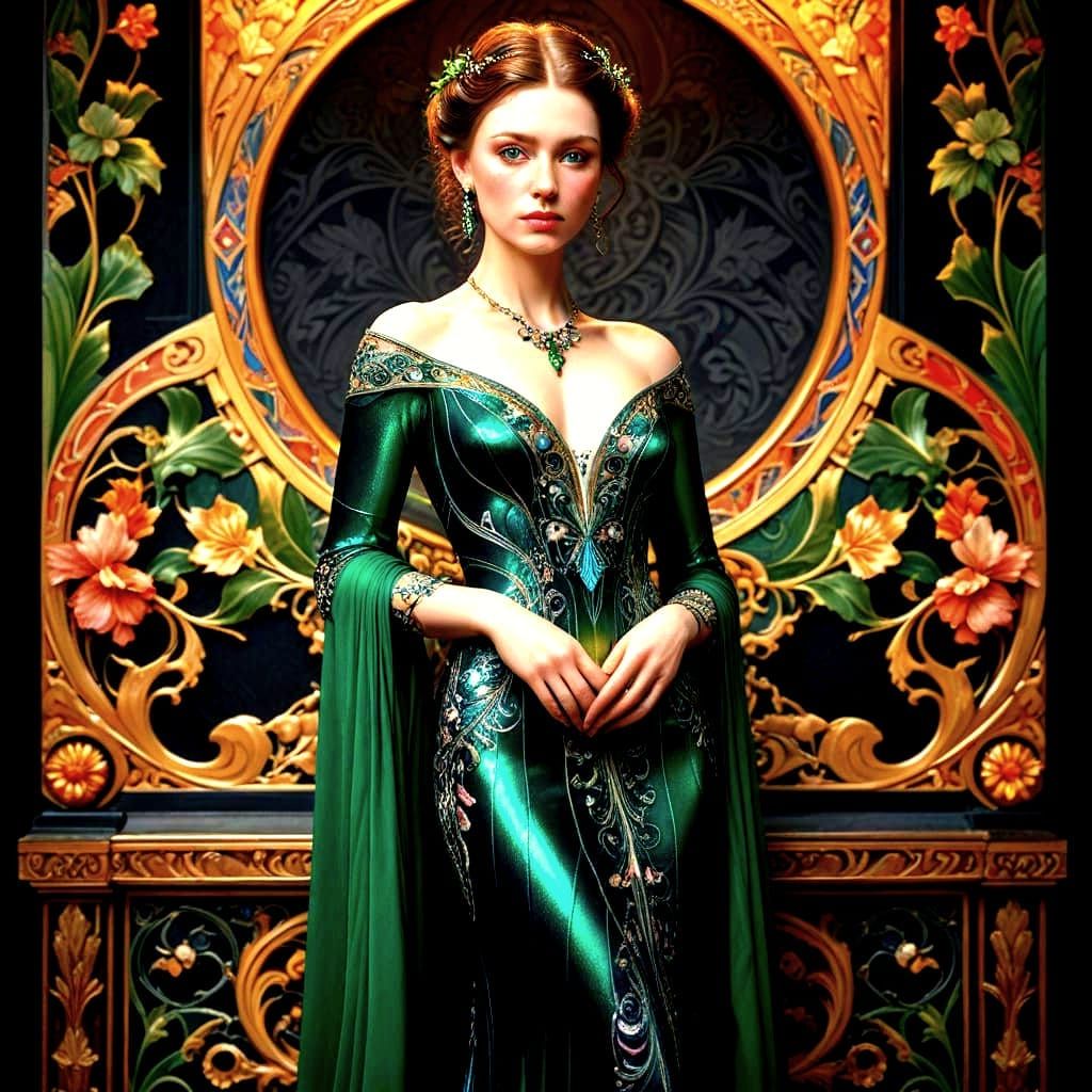Ethereal Goddess in Jugendstil Splendor - AI Art