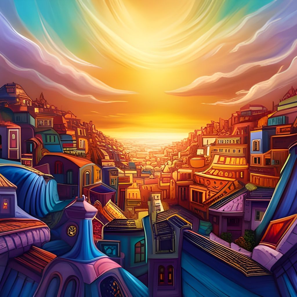 Persian city, colorful, bright, vibrant, digital fantasy con...