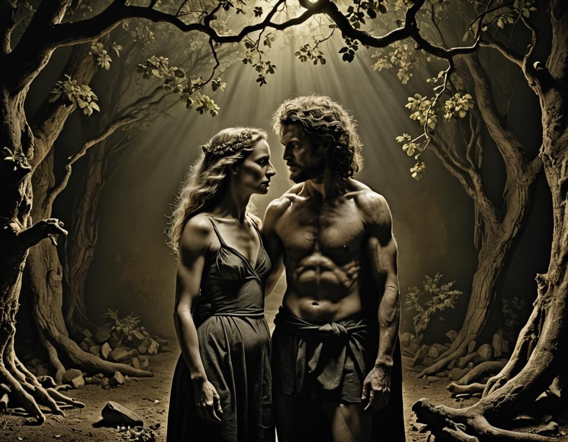 Adam and Eve photographed by Annie Leibovitz, Rembrandt ligh...