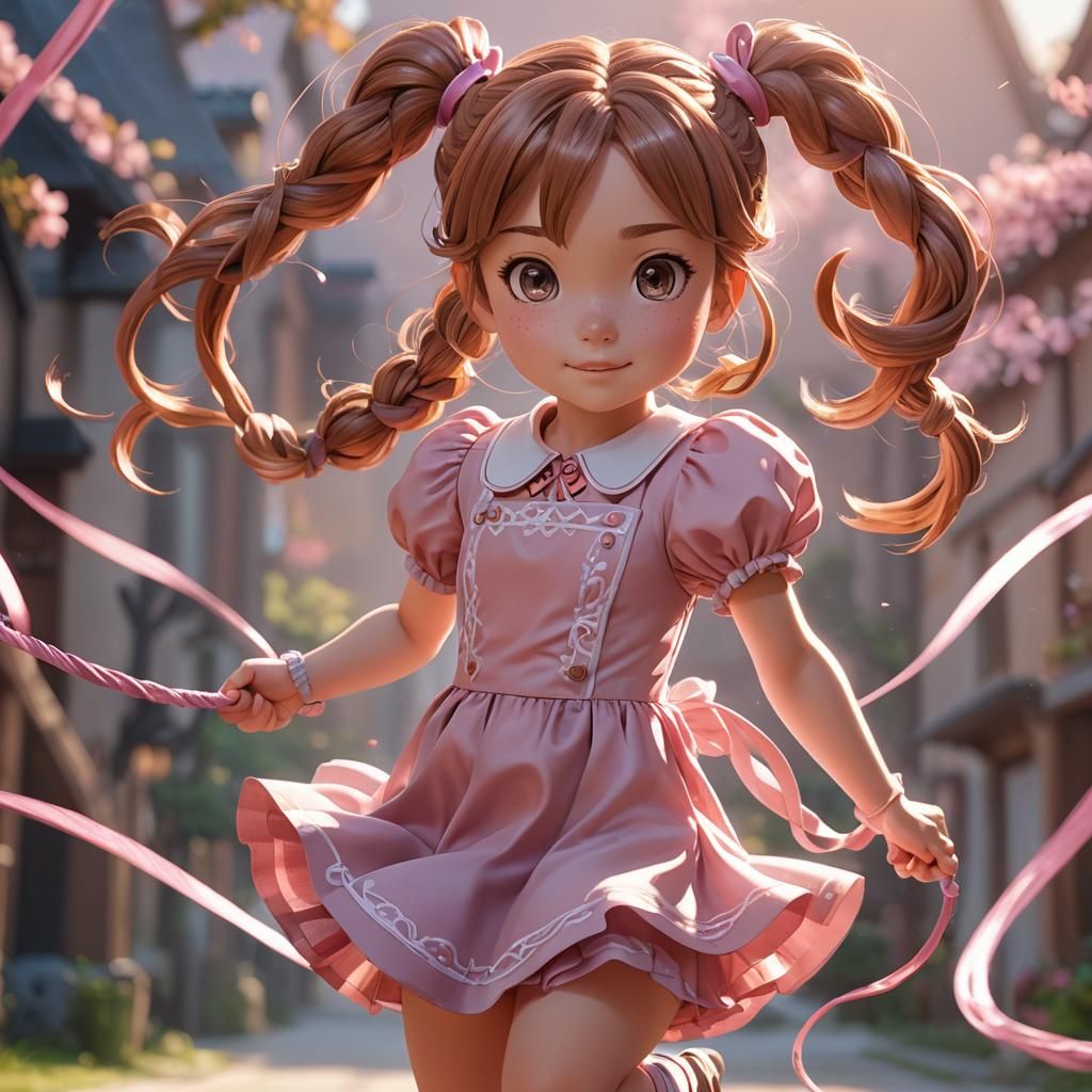 Anime Girl Jumping Rope in 3D Style