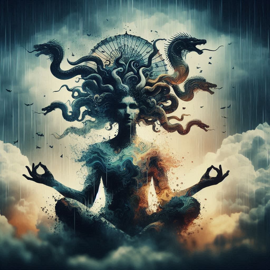 double exposure beautiful fantasy DALL-E 3 portrait landscap...