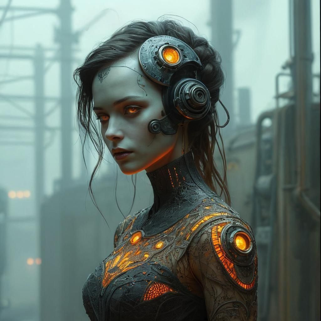Android with glowing dress | Dystopian biopunk | Prompt-build challenge  by @TTRPG_Player