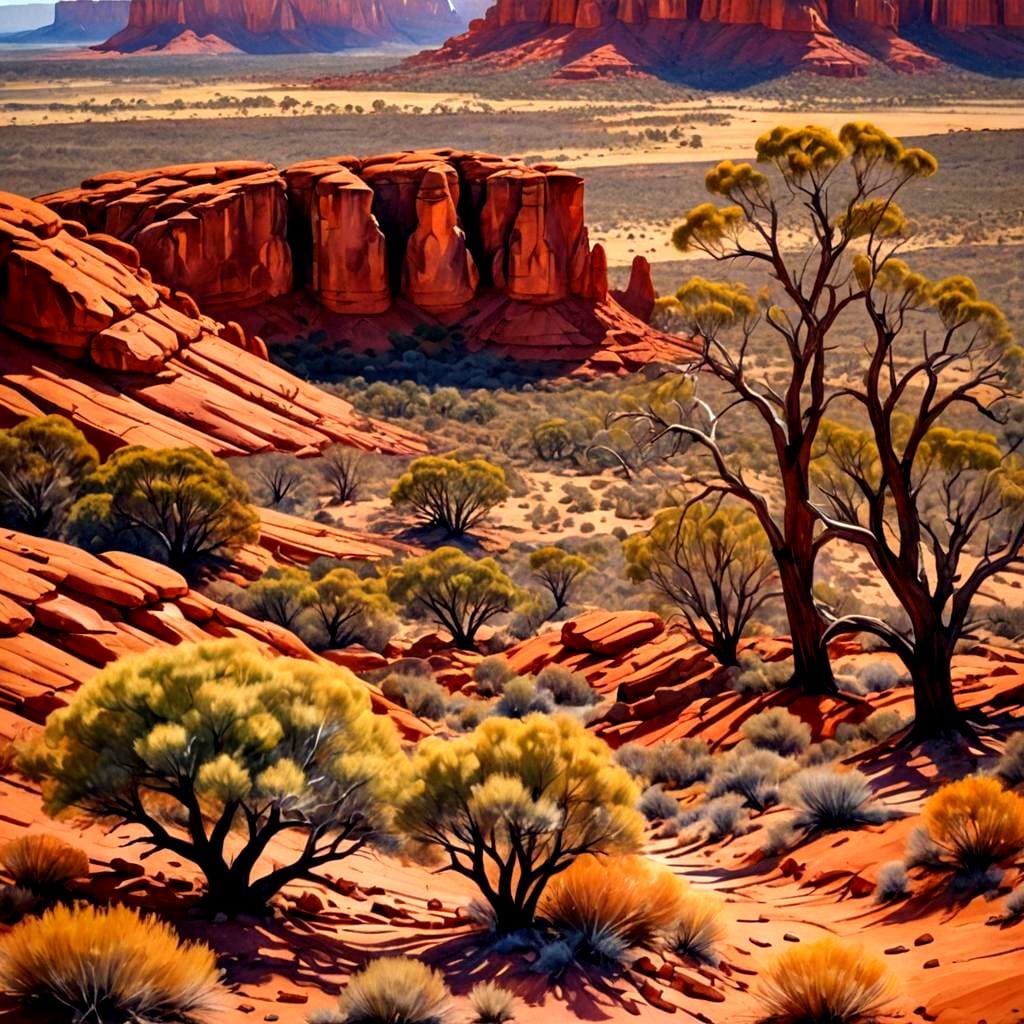 watercolor painting of a landscape in the Australian outback