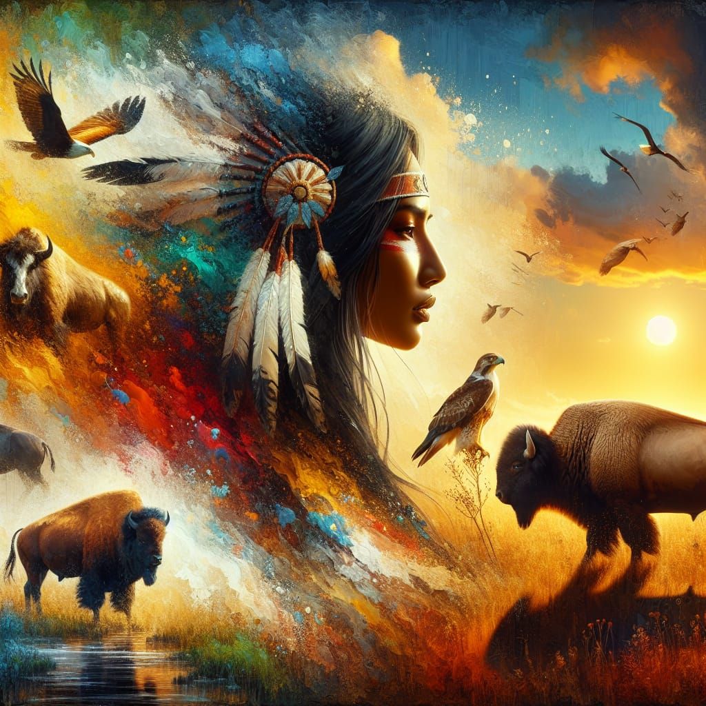 Women in harmony with Nature – Native American Woman – 1:1 F...