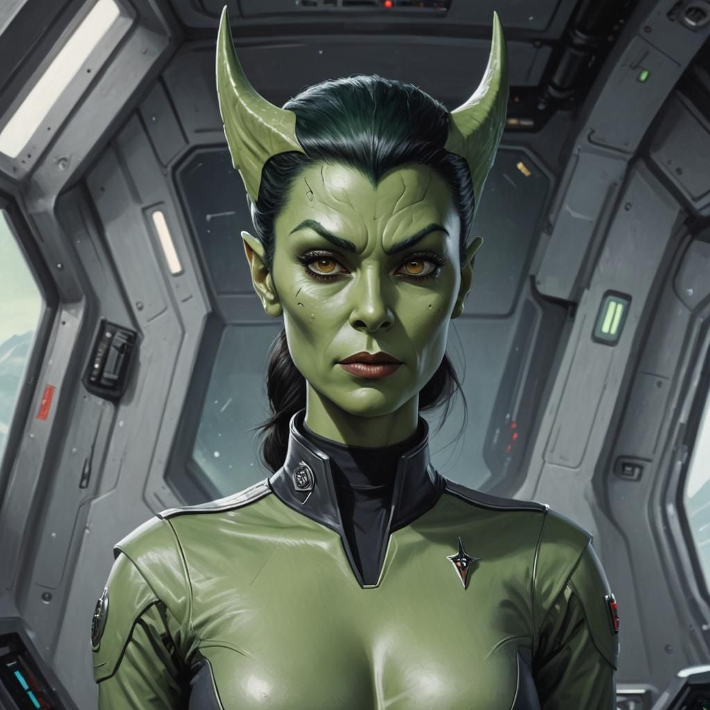 A hyperrealistic Big Bosom female From the planet Vulcan wit...