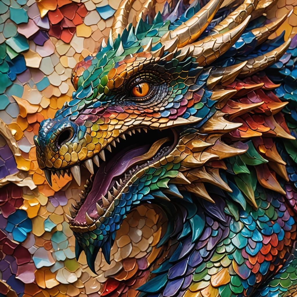 Impasto painting of colourful dragon