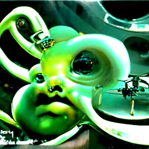 Golden cyborg drone baby
