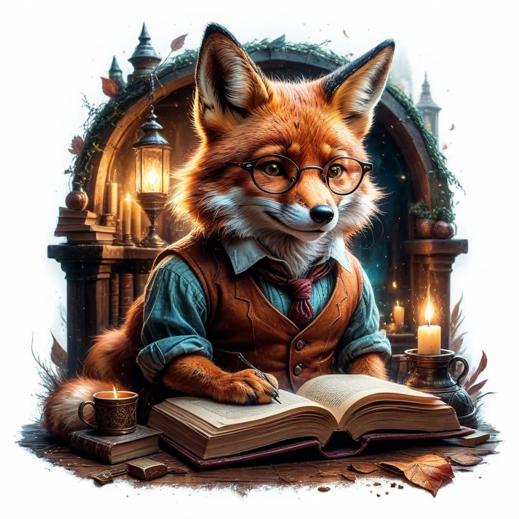 Focused Fox in a Bookish Den 🦊📚