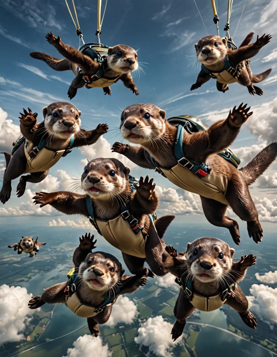 Cute Baby otters skydiving