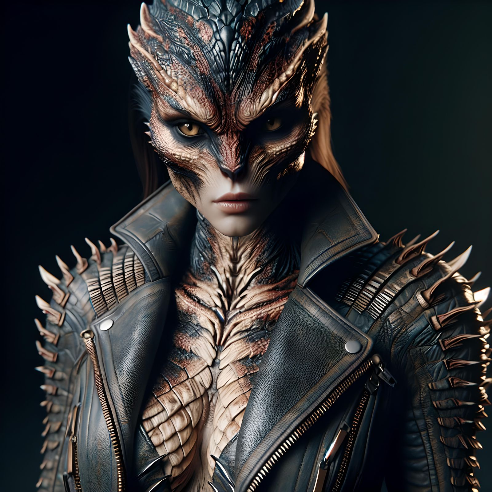 Female alien in a leather jacket