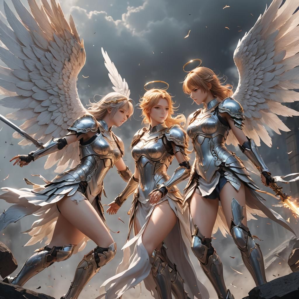 Two angel in combat.By artist "anime", 3d anime art, inspire...