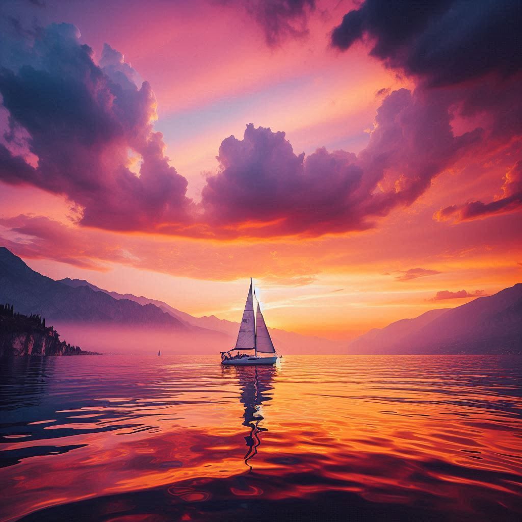 Yacht in Vibrant Sunset